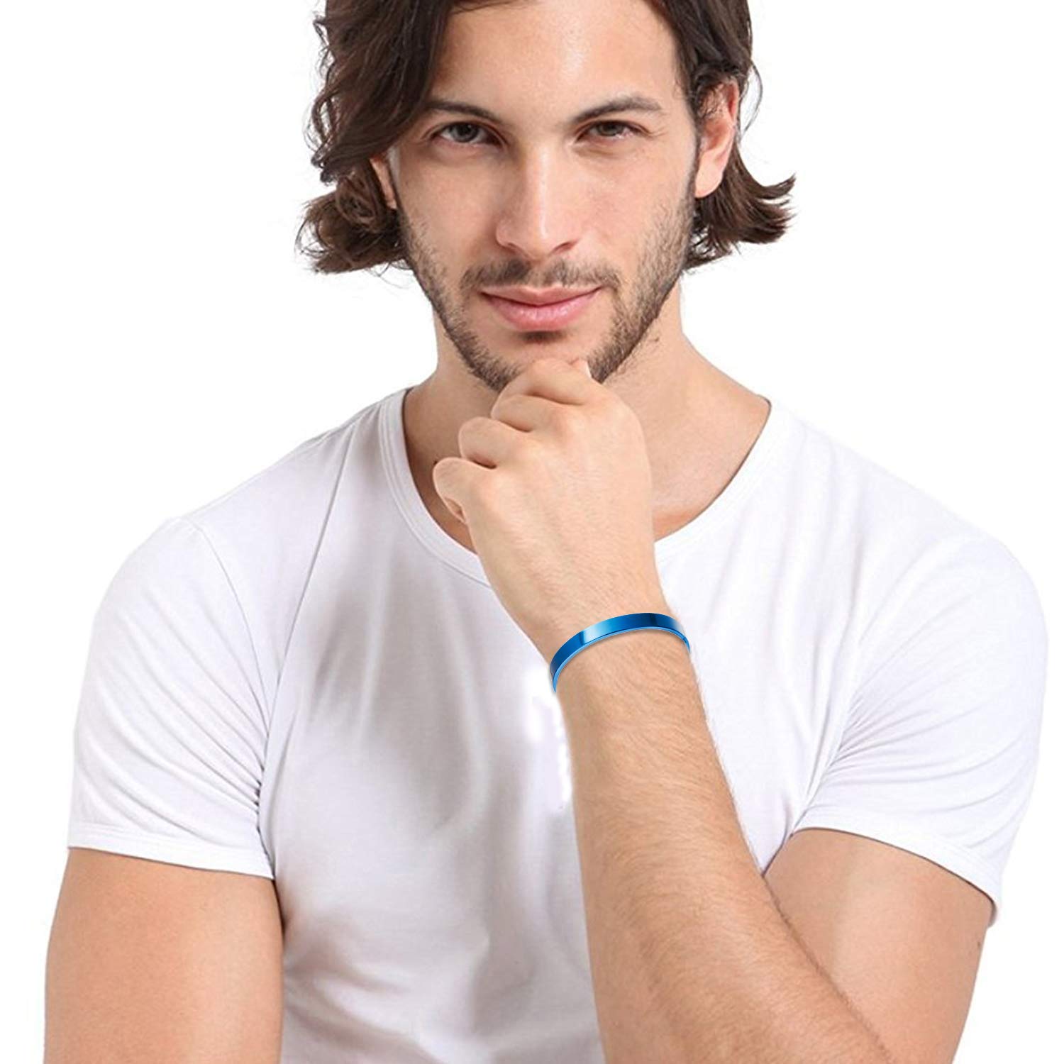 Picture of Blue Good Quality Stainless Steel Bracelet for Men - Blue