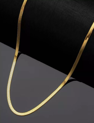 Picture of Stylish Men And Boys Flat Round Snake Chain - Gold