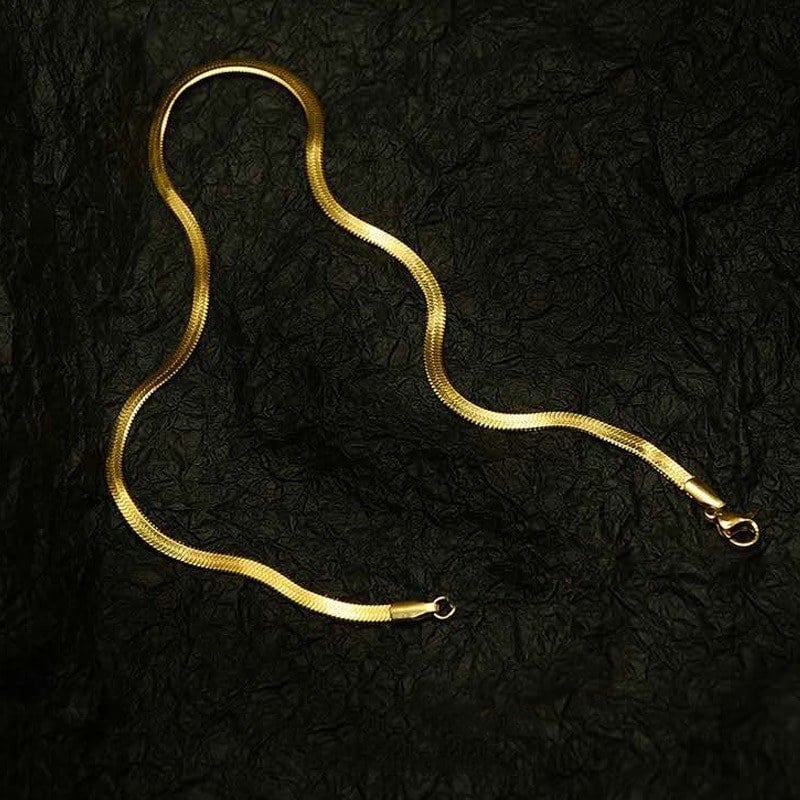Picture of Stylish Men And Boys Flat Round Snake Chain - Gold