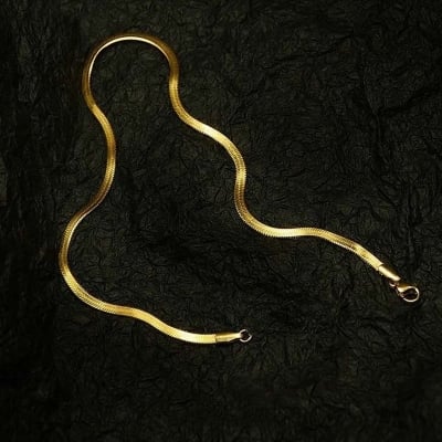 Picture of Stylish Men And Boys Flat Round Snake Chain - Gold