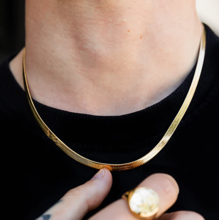 Picture of Stylish Men And Boys Flat Round Snake Chain - Gold