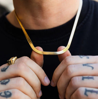 Picture of Stylish Men And Boys Flat Round Snake Chain - Gold