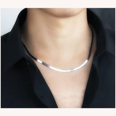 Picture of Stainless Steel Fashionable Flat Snake Necklace Men - Silver