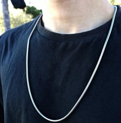 Picture of Stainless Steel Flat Snake Neck Chain For Stylish Men - Silver
