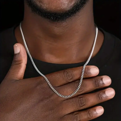 Picture of Stainless Steel Long Necklace Men Hip Hop Jewelry - Silver