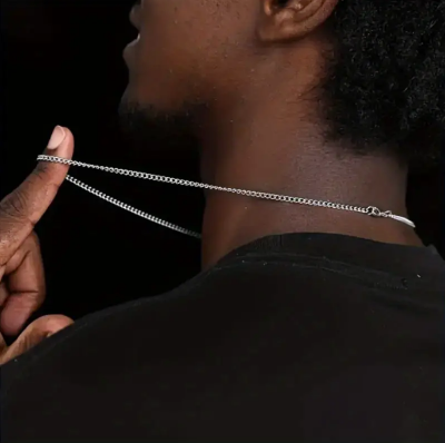 Picture of Stainless Steel Long Necklace Men Hip Hop Jewelry - Silver