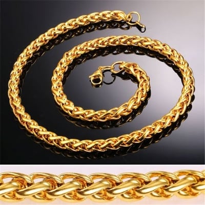 Picture of Round Rofe Box Link Stainless Steel Necklace Chain For Men - Gold