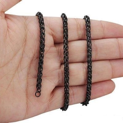 Picture of Men Stainless Steel New Round Rofe Box Chain Necklace - Black