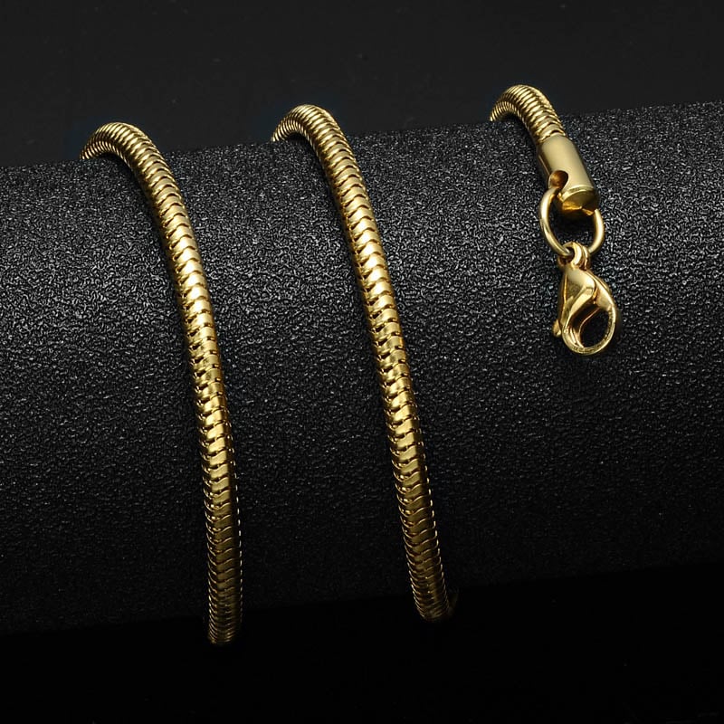 Picture of Stylish Men Stainless Steel Flat Snake Neck Necklace - Gold