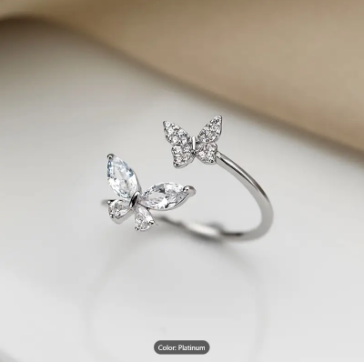 Picture of Cute Double Butterfly Zirconia Crystal Stackable Rings - Silver