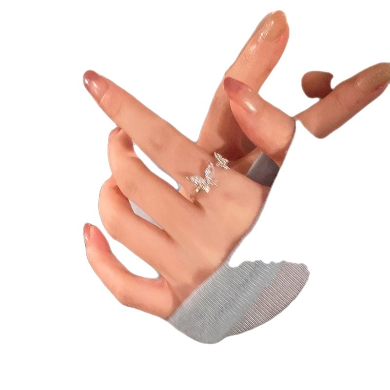 Picture of Cute Double Butterfly Zirconia Crystal Stackable Rings - Silver