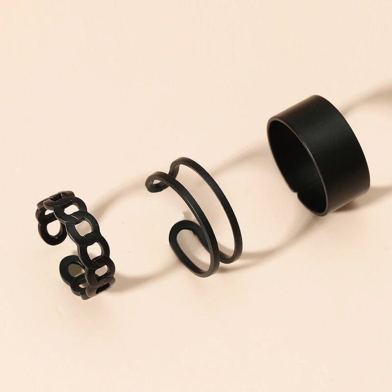 Picture of Women 3pcs Set Black Color Wide Rings Smooth Twisted Hollowed Out Simple Ring Jewelry - Black