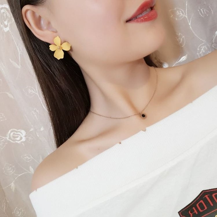 Picture of Korean Beauty Petal Flower Earrings Pearl Fashion Girl Ins New 1Pair - Yellow