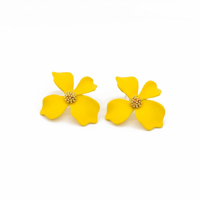 Picture of Korean Beauty Petal Flower Earrings Pearl Fashion Girl Ins New 1Pair - Yellow