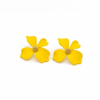 Picture of Fashion Women Statement Earring Round Ear Dangle Hoop Accessories Jewelry- 1Pair - Yellow