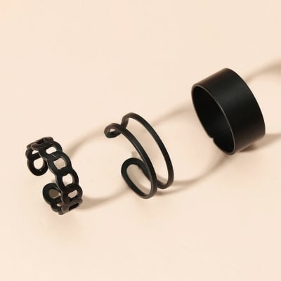 Picture of Simple 3Pcs/Set Open Rings Chain Twist Joint Rng Combination Adjust Girls - Black