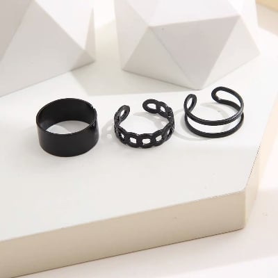 Picture of Simple 3Pcs/Set Open Rings Chain Twist Joint Rng Combination Adjust Girls - Black
