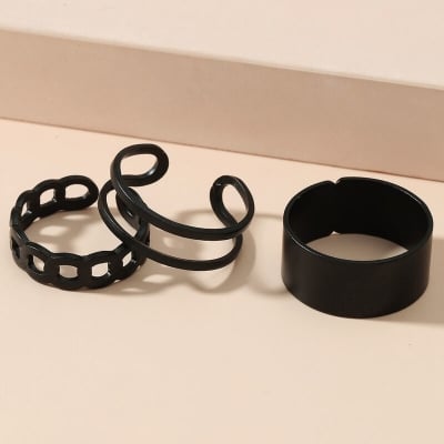Picture of Simple 3Pcs/Set Open Rings Chain Twist Joint Rng Combination Adjust Girls - Black