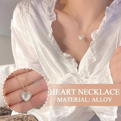 Picture of Love Stone Simple Flat Link Pattern Necklace Jewelry For Women - Silver