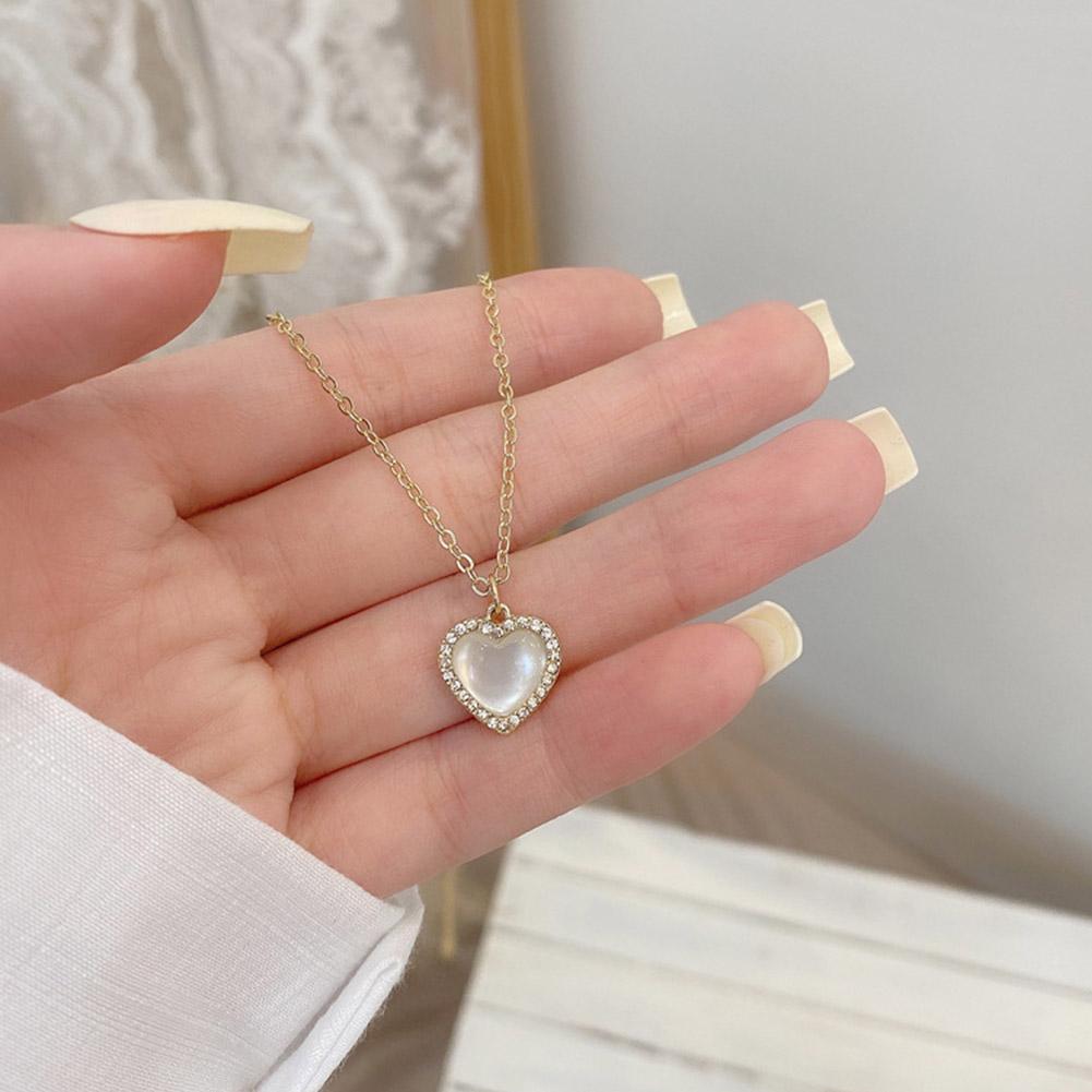 Picture of Love Stone Simple Flat Link Pattern Necklace Jewelry For Women - Silver