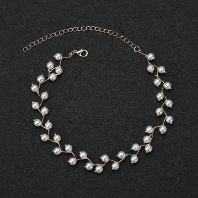 Picture of Korean stylish Girls Pearls Necklace For Woman - Gold