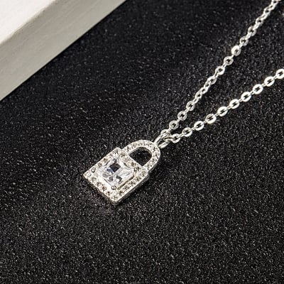 Picture of Korean Elegant Stone Lock Necklace For Women - Silver