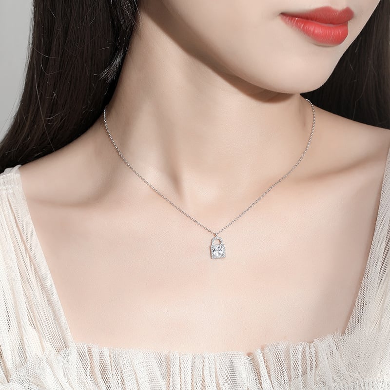 Picture of Korean Elegant Stone Lock Necklace For Women - Silver
