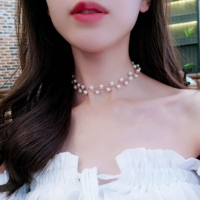 Picture of Pearl Stylish Client Necklace for Ladies - Gold