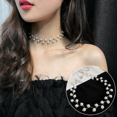 Picture of Korean Pearl Chopsticks Necklace Ins Girl New Fashion Women - Silver