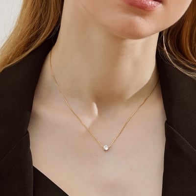Picture of Stainless Steel Shiny Clear Zircon Necklace For Women - Gold