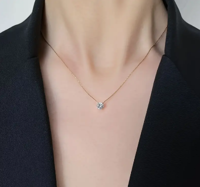 Picture of Stainless Steel Shiny Clear Zircon Necklace For Women - Gold