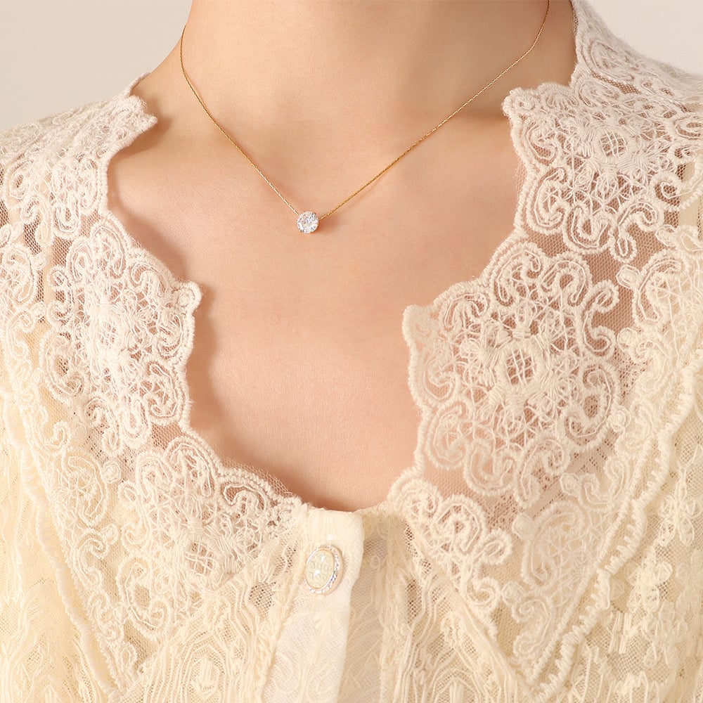 Picture of Stainless Steel Shiny Clear Zircon Necklace For Women - Gold