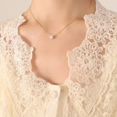 Picture of Stainless Steel Shiny Clear Zircon Necklace For Women - Gold