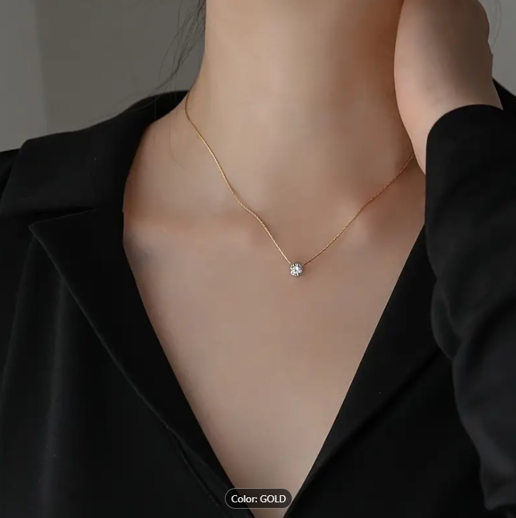 Picture of Stainless Steel Shiny Clear Zircon Necklace For Women - Gold