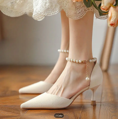 Picture of Faux Pearls Beaded Anklet Set Elastic Personality Ankle Bracelet Set For Women Girls - White
