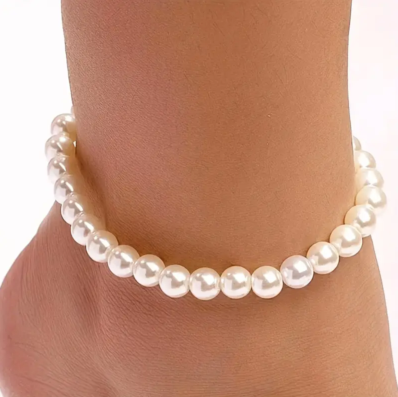 Picture of White Shell Pearl Anklet Summer Beach Bracelet Leg Foot Bracelet Sandals Jewelry - Silver