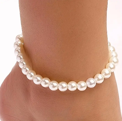Picture of White Shell Pearl Anklet Summer Beach Bracelet Leg Foot Bracelet Sandals Jewelry - Silver