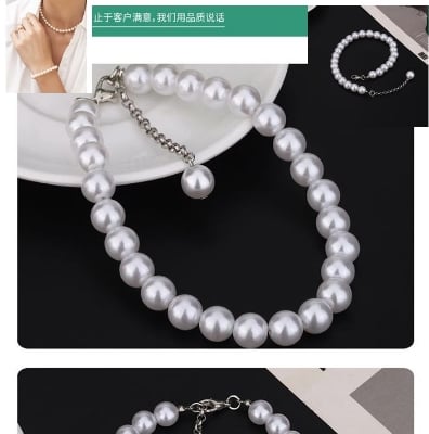 Picture of Elegant White Faux Pearls Beads Beaded Anklet Temperament Lovely Ankle Bracelet - Silver