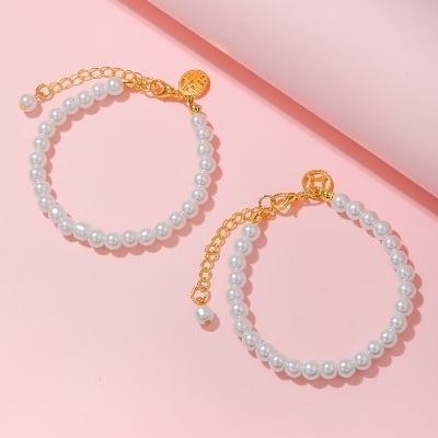 Picture of Chinese Style Pearl Necklace Lucky Charm Bracelet for Women - White