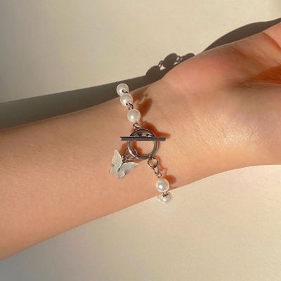Picture of Classic Pearl Butterfly Bracelet for Women - White