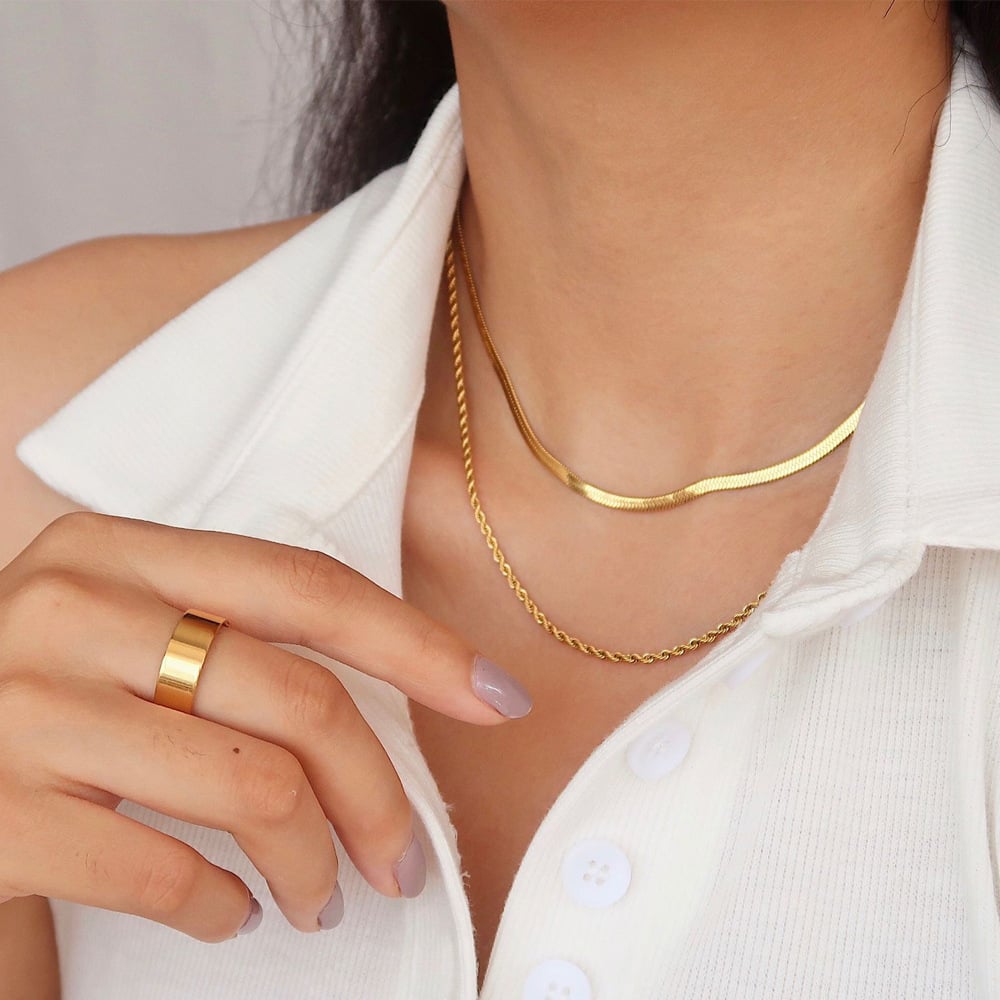 Picture of Luxury & Minimalist Flat Snake And Rofe CHain Necklace For Women - Silver