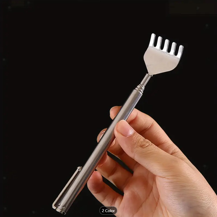 Picture of 1 Pc Adjustable Back Scratcher Stainless Steel Back  Portable Extendable Claw Extender Tickle Stick Massage Tool - Silver