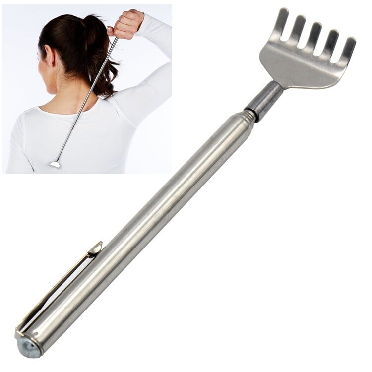 Picture of Khujli Body & Back Massager Scratcher Stainless Steel extendable Telescopic Back Pocket Size Itching Hand Stick ( Extend till 20 inches ) - Silver