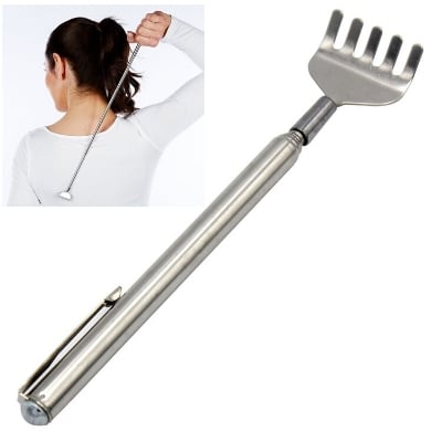 Picture of Khujli Body & Back Massager Scratcher Stainless Steel extendable Telescopic Back Pocket Size Itching Hand Stick ( Extend till 20 inches ) - Silver