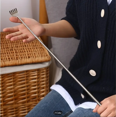 Picture of Khujli Body & Back Massager Scratcher Stainless Steel extendable Telescopic Back Pocket Size Itching Hand Stick ( Extend till 20 inches ) - Silver
