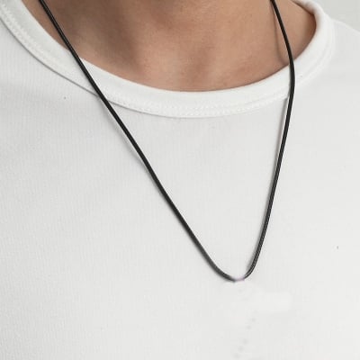 Picture of 2mm Black Leather Cord Necklace with Sterling bick Lobster