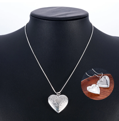 Picture of Valentine Lover Gift Heart Shaped Friend Lover Necklace Photo Picture Locket Heart Shaped For Women Girlfriend Gift - Silver