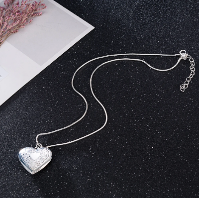 Picture of Valentine Lover Gift Heart Shaped Friend Lover Necklace Photo Picture Locket Heart Shaped For Women Girlfriend Gift - Silver