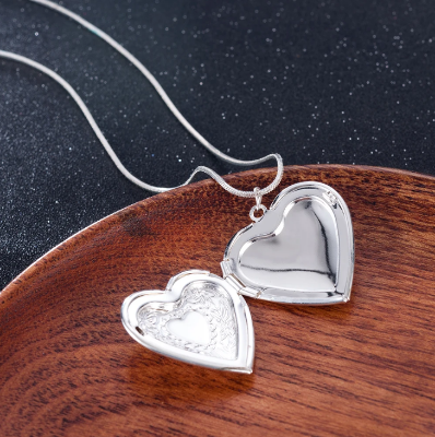 Picture of Picture Photo Small Love Heart Locket Necklace Kids Girls/Women Jewelry Gift - Silver