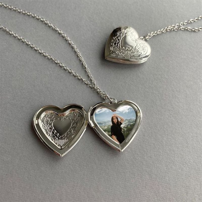 Picture of Love Heart Locket Pendants for Women Men Openable Photo Frame Picture Necklace - Silver